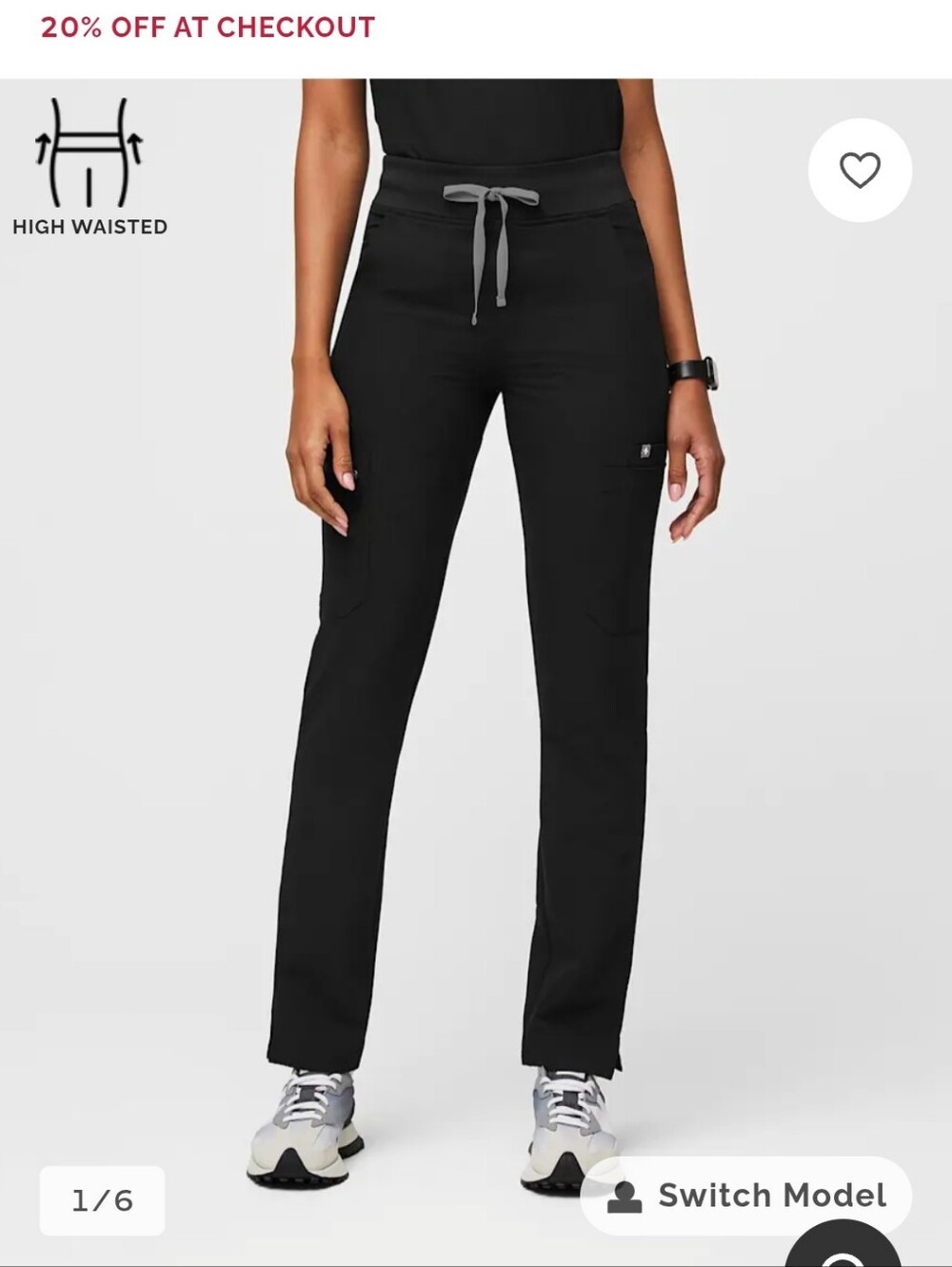 Figs Women's High-Waisted Straight Leg Scrub Pants in Black with Gray Drawstring